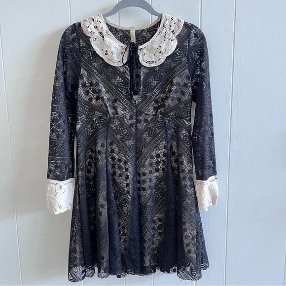 Free People  Talk that Talk Peter Pan Collar Fit and Flare Lace Dress - Picture 2 of 16